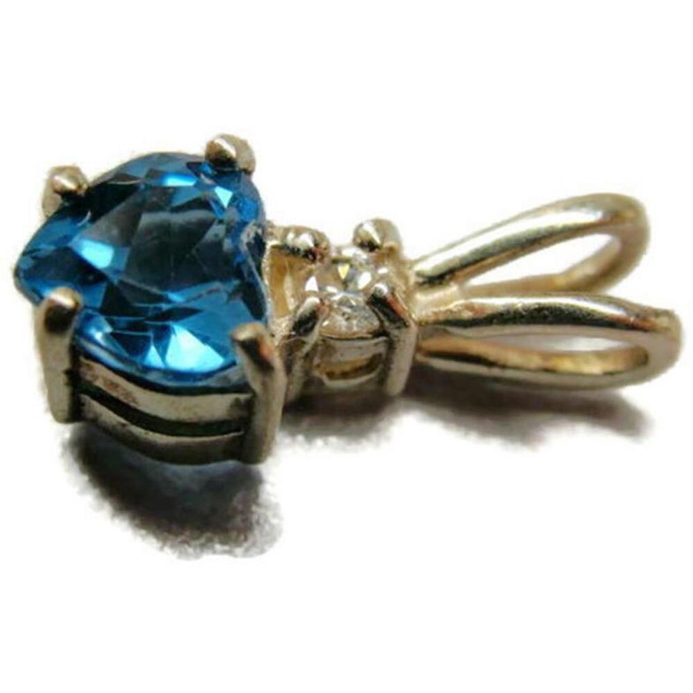 Tiny Cubic Zirconia Blue Heart Pendant Charm Vintage Sterling Silver 925 - Picture 3 of 12